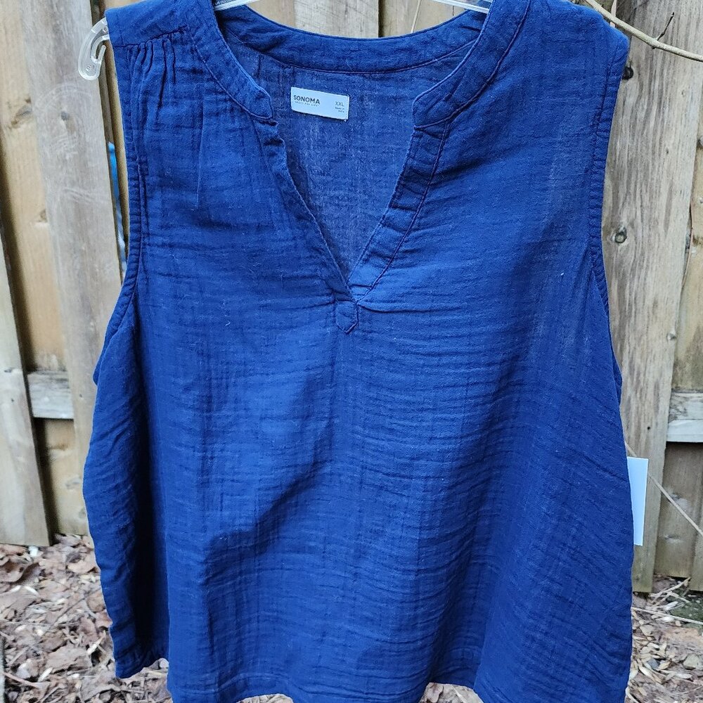 *NWT* Sonoma XXL Navy sleeveless vneck cotton pullover